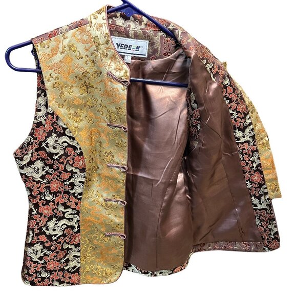 Beautiful (YERE H) Asian Style Dragon Floral Gold and Orange Corset Vest - Picture 9 of 16